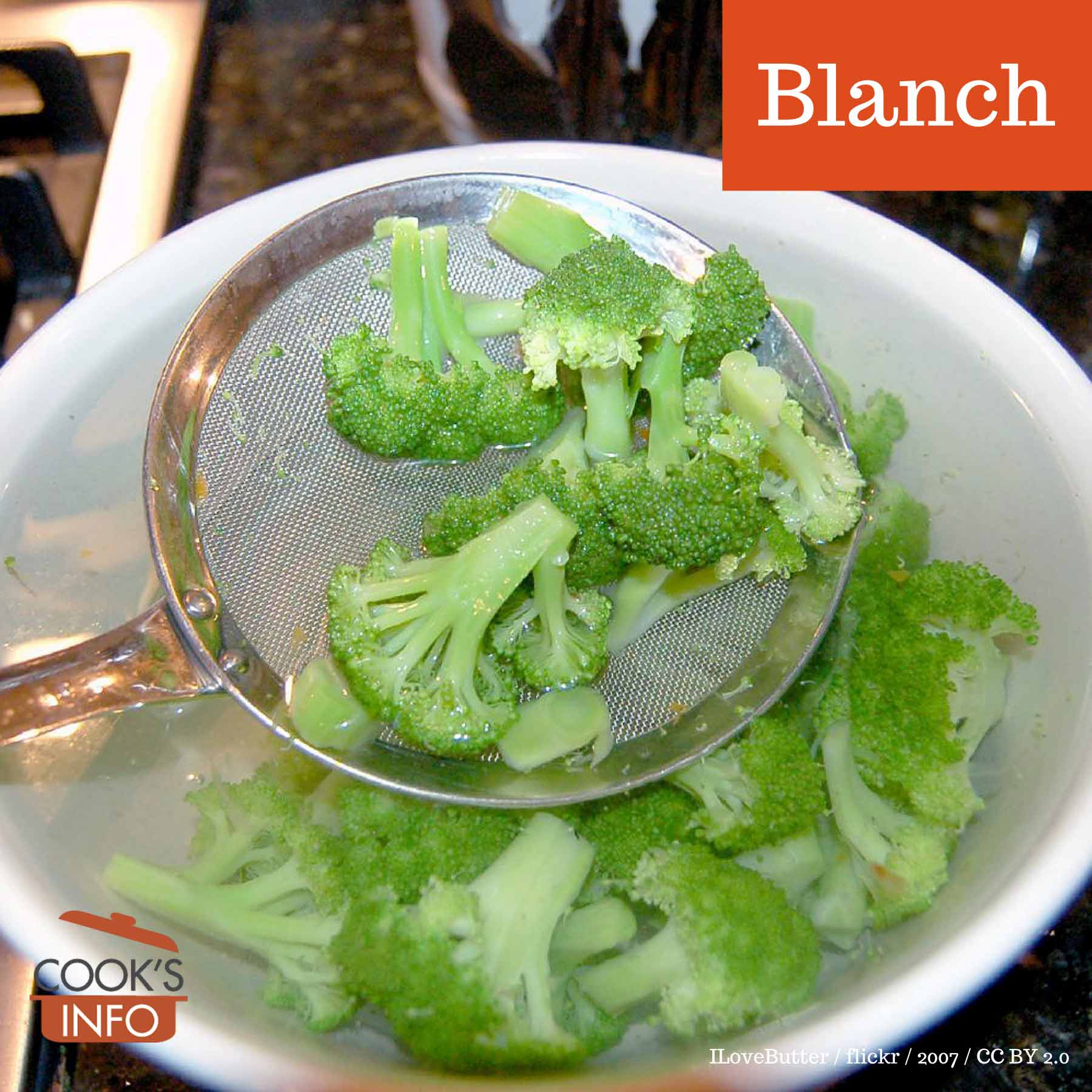 Blanched broccoli in cold water