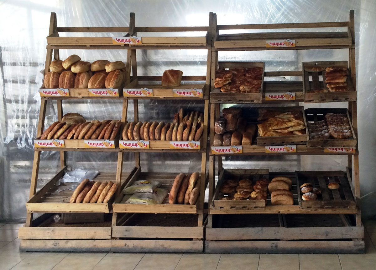 Bread rack at bakery in Armenia