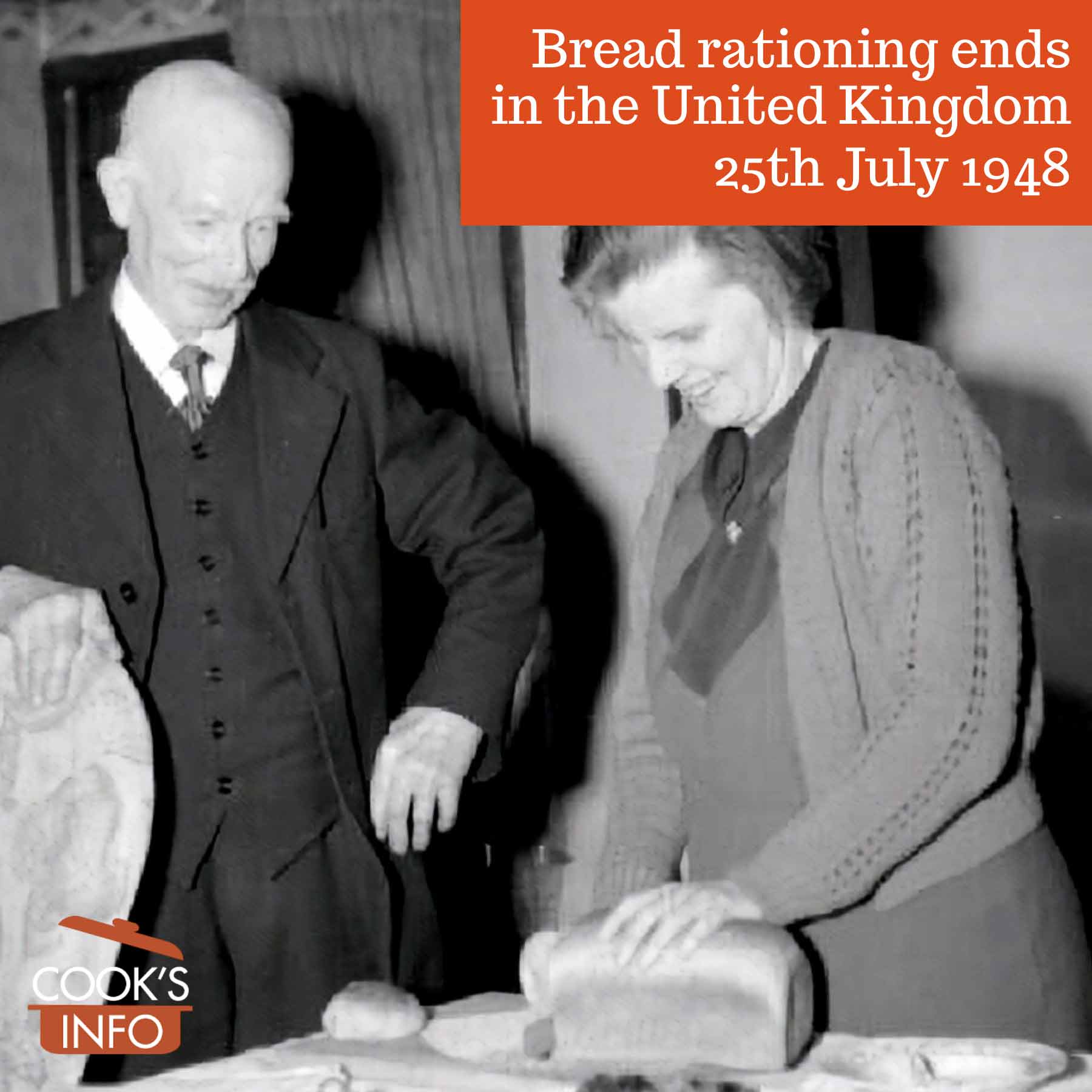 Slicing a loaf of unrationed bread in 1943, Yorkshire, England
