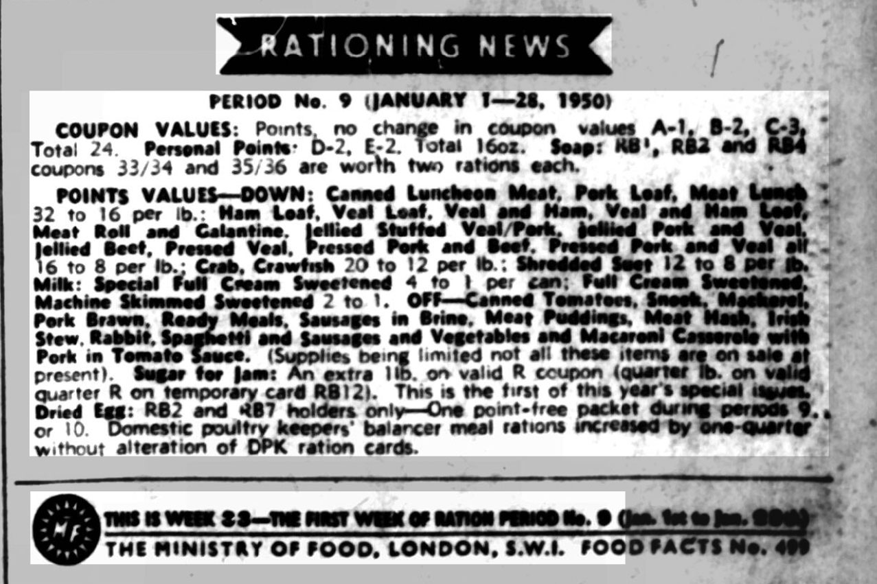 Rationing Changes UK 2 January 1950