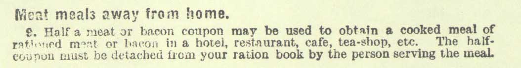 Mention of ration coupons required at restaurants