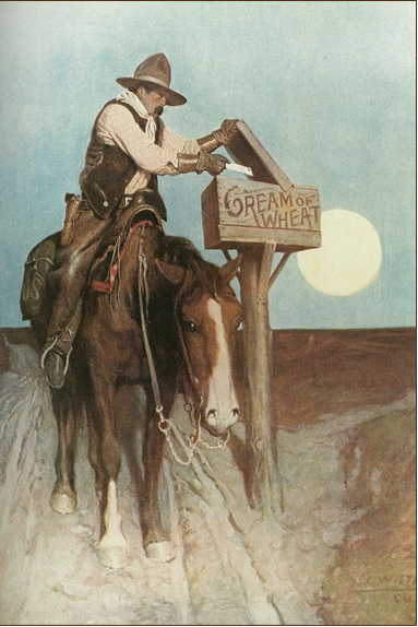 Cream of wheat ad 1908. Man on horse