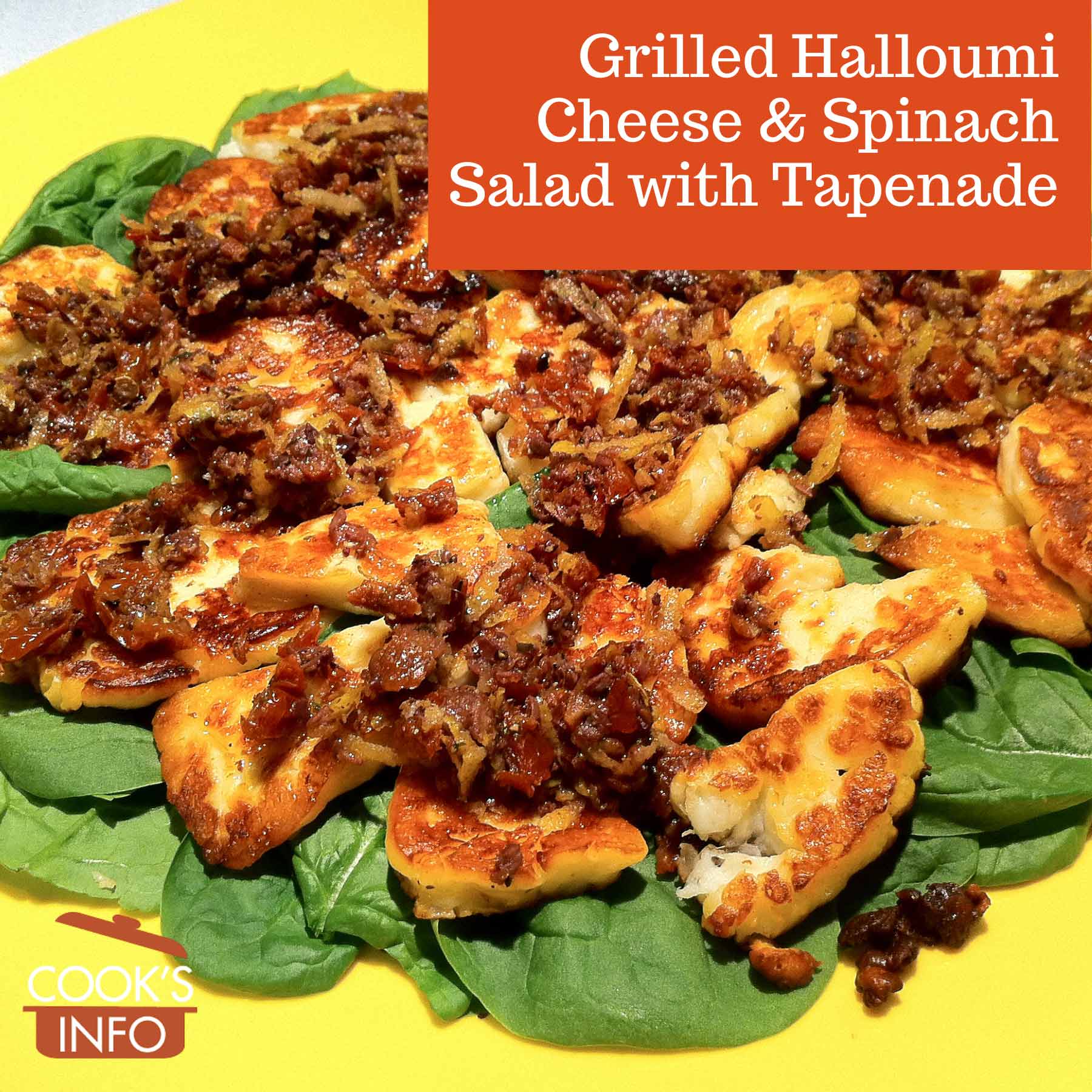 Grilled Halloumi Cheese & Spinach Salad with Tapenade