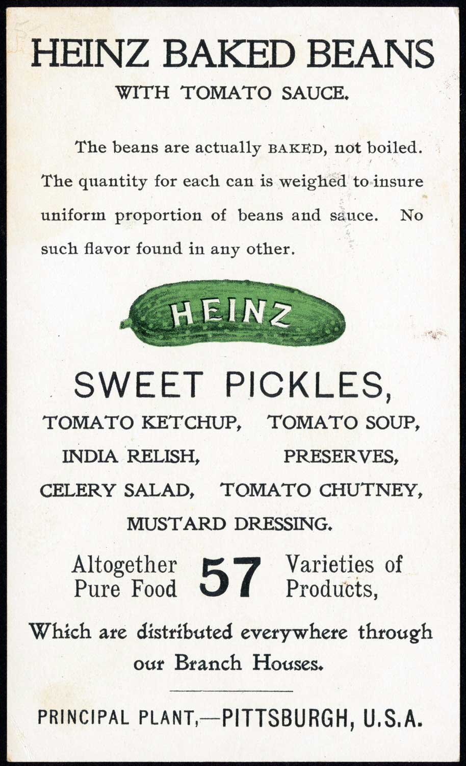 Heinz Baked Beans with Tomato Sauce trading card. c. 1895 - 1900