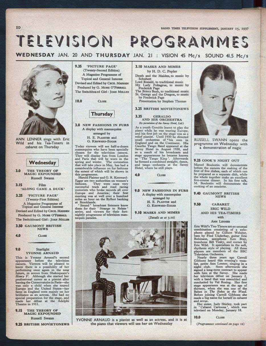 Notice of Cooks Night Out Programme 1937