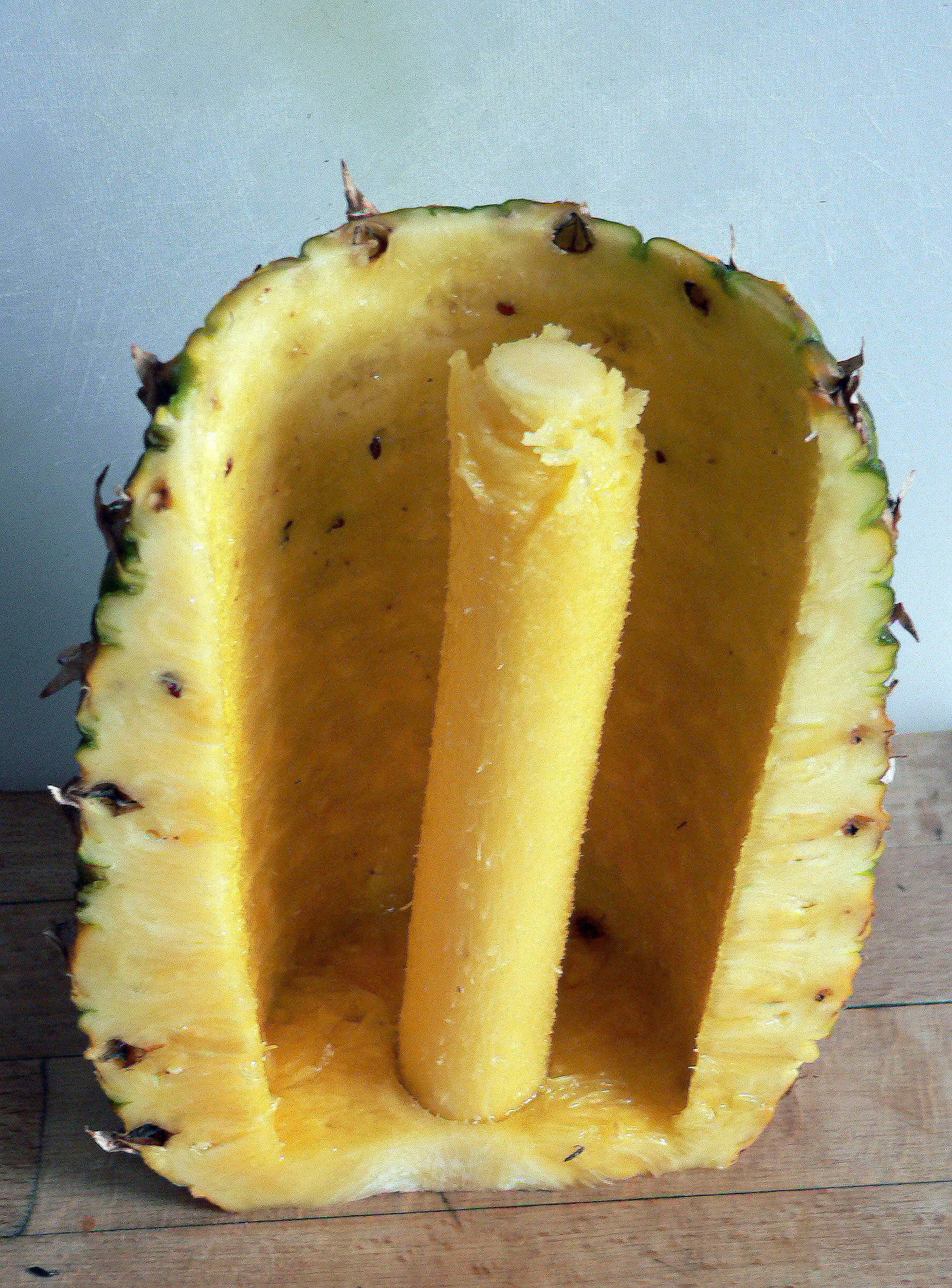 Interior of pineapple after pineapple slicer use