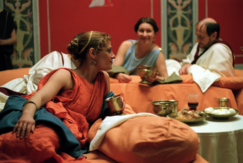 Reenactment of Roman dining in triclinium