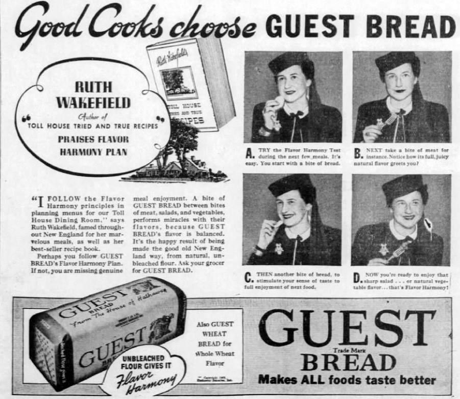 Ruth Wakefield promoting Harmony brand bread