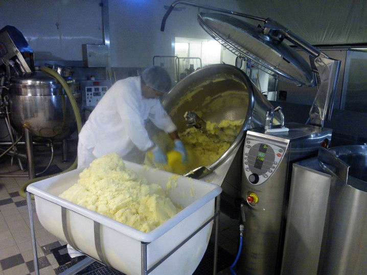 Mashed potato in a steam-jacketed kettle