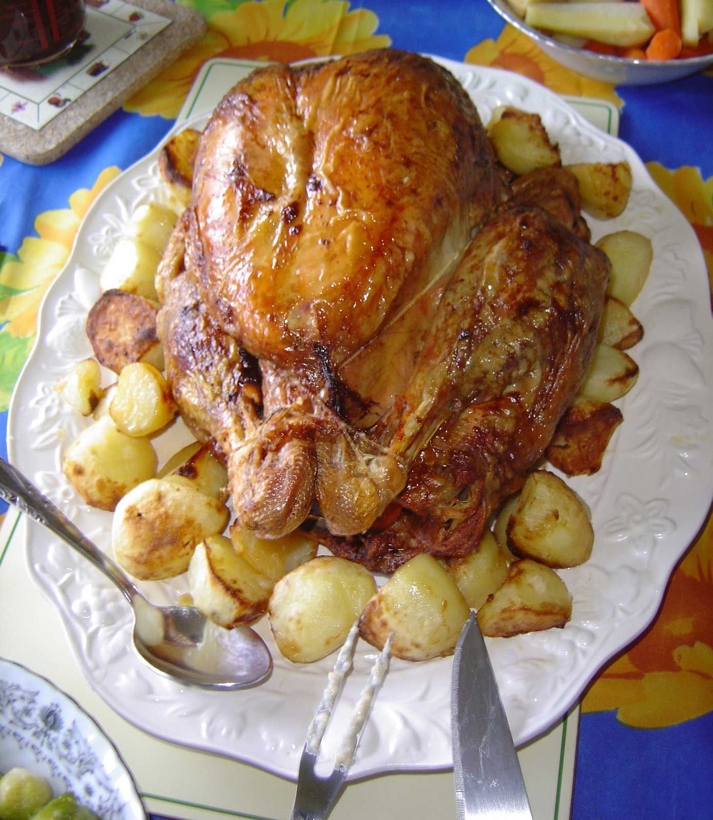 Roasted turkey on platter