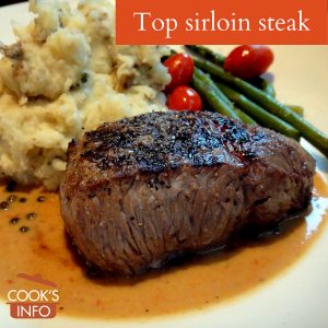 Top sirloin steak, with peppercorn sauce