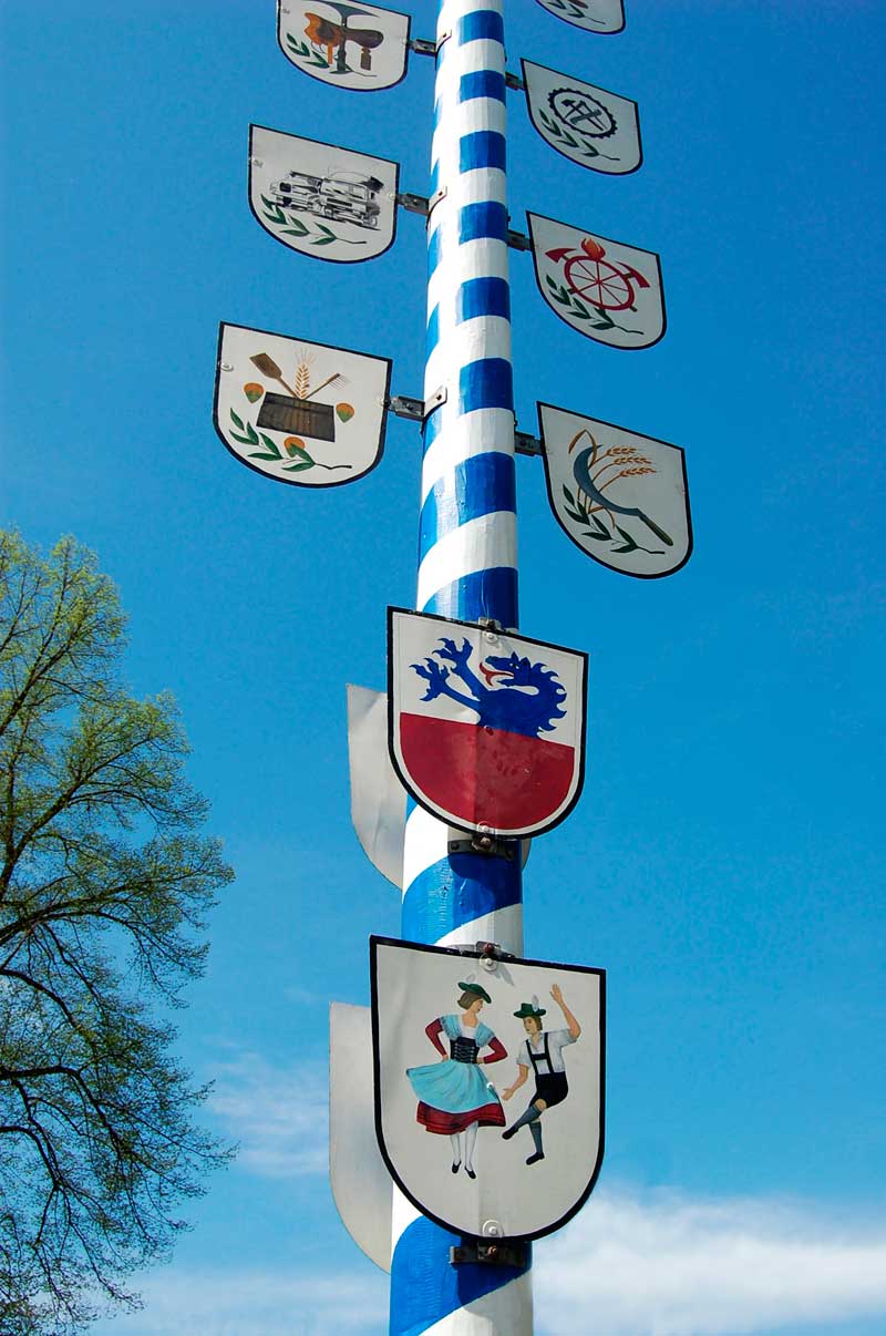 Permanent painted maypole in Bavaria, Germany.