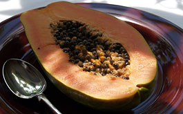 Inside a papaya fruit