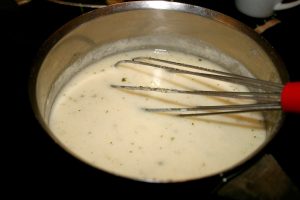 A sauce thickened with roux.