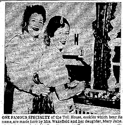 Ruth Wakefield and daughter Mary Jane making cookies