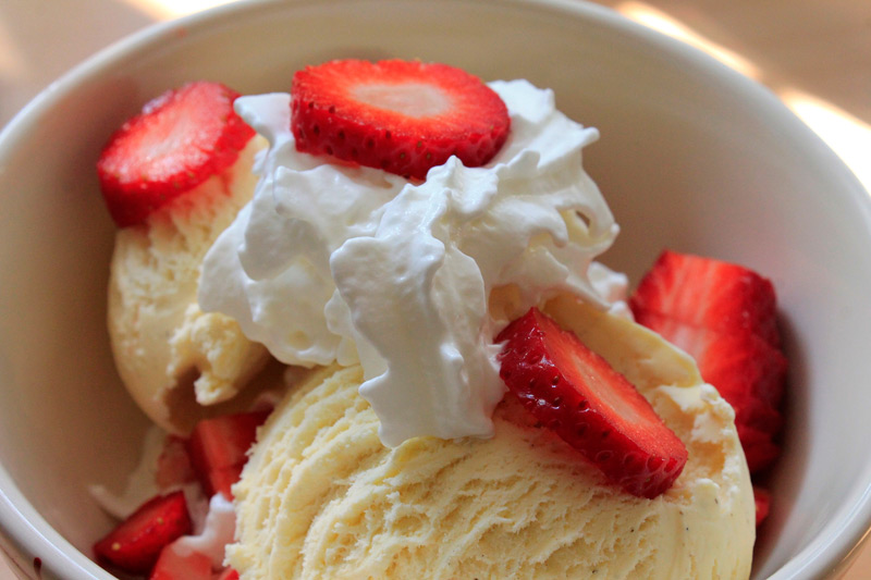 Strawberries in ice cream