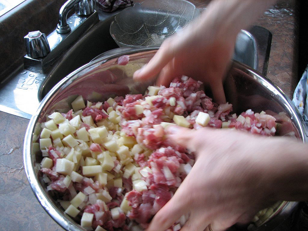 Filling: diced potato and meat
